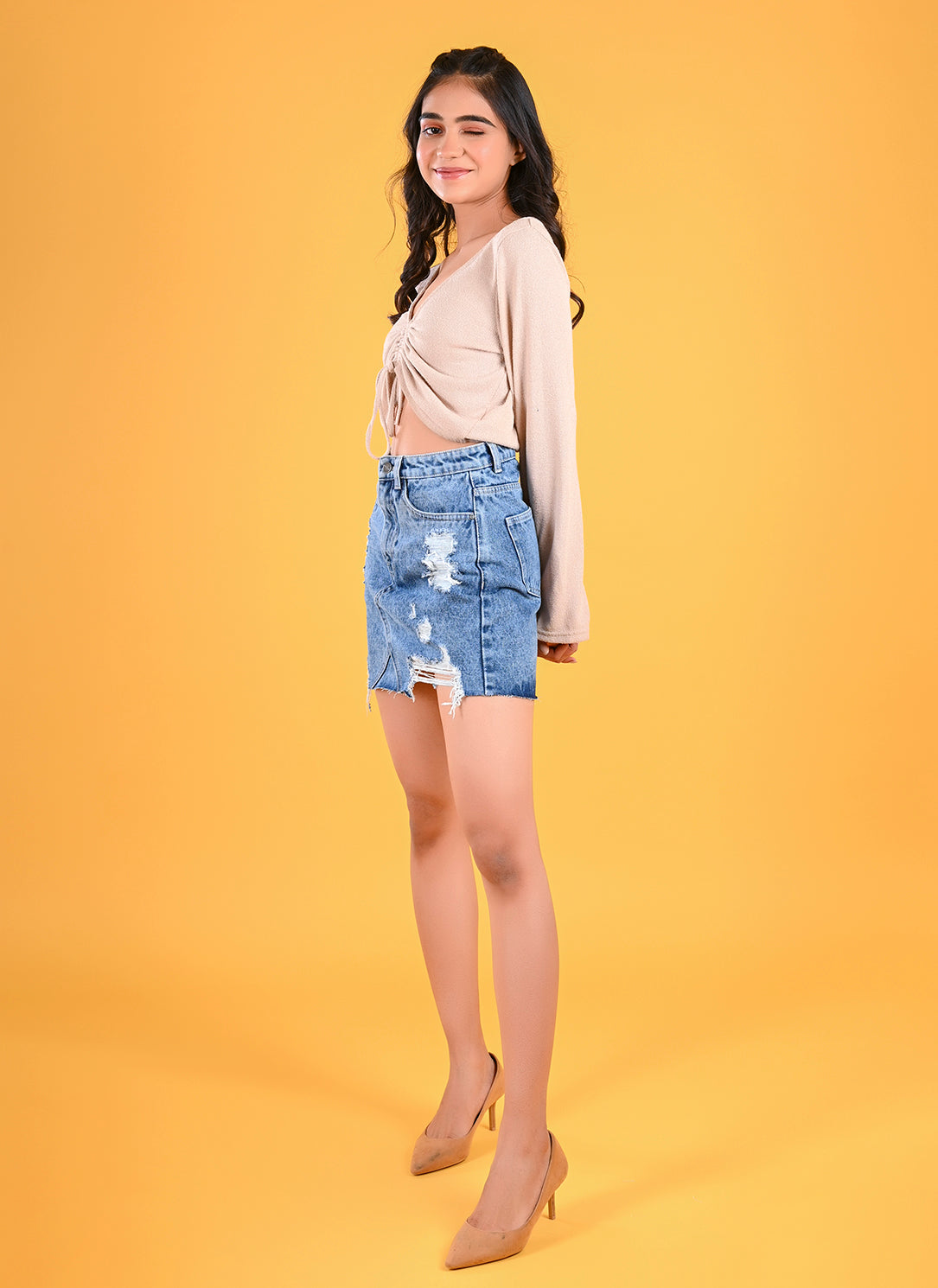 Ripped Denim Skirt
