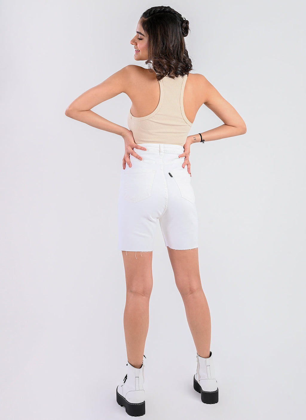 White Skinny Bermuda Shorts