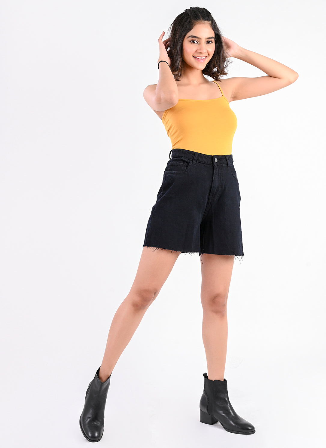 Black Raw Hem Bermuda Shorts