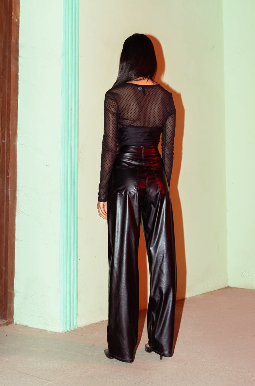 All Black Leather Women's Straight Pants