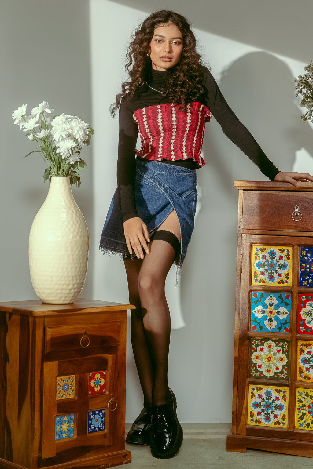 Belted Denim Skirt