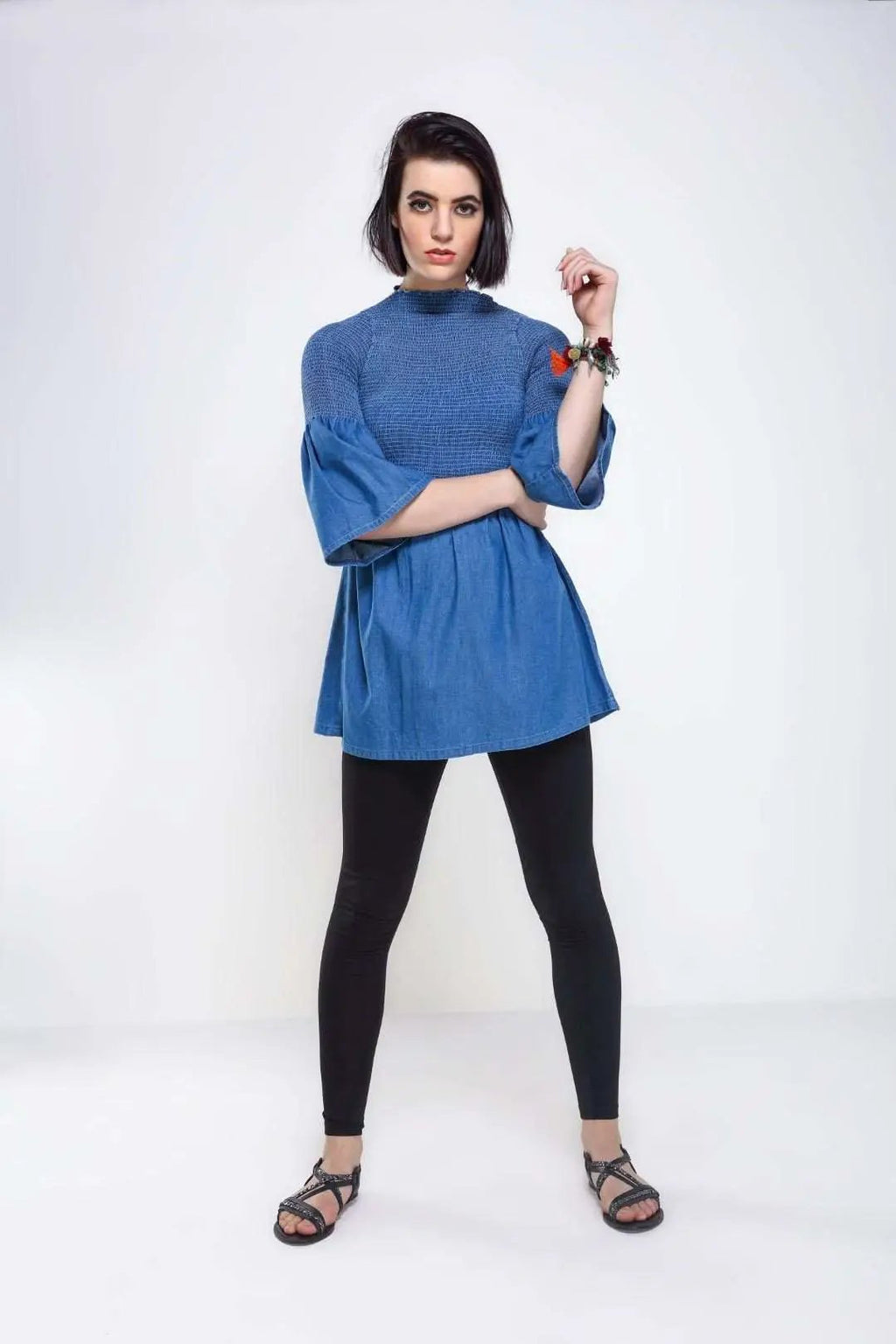 Mid Blue Denim Flared Top