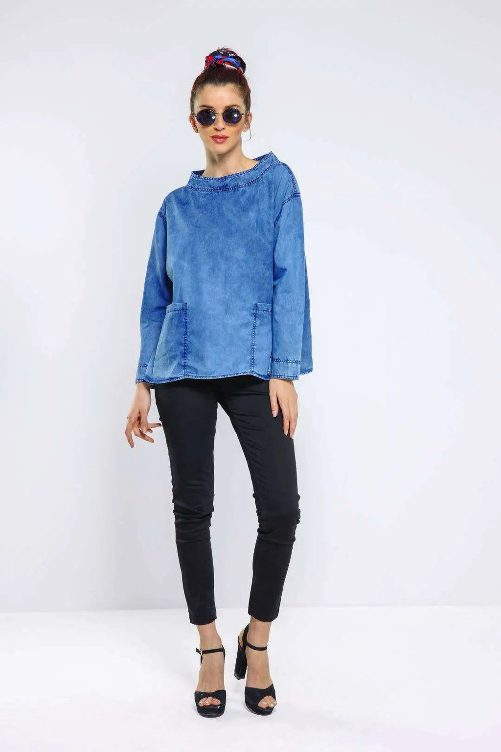 Mid Blue Oversized Denim Top