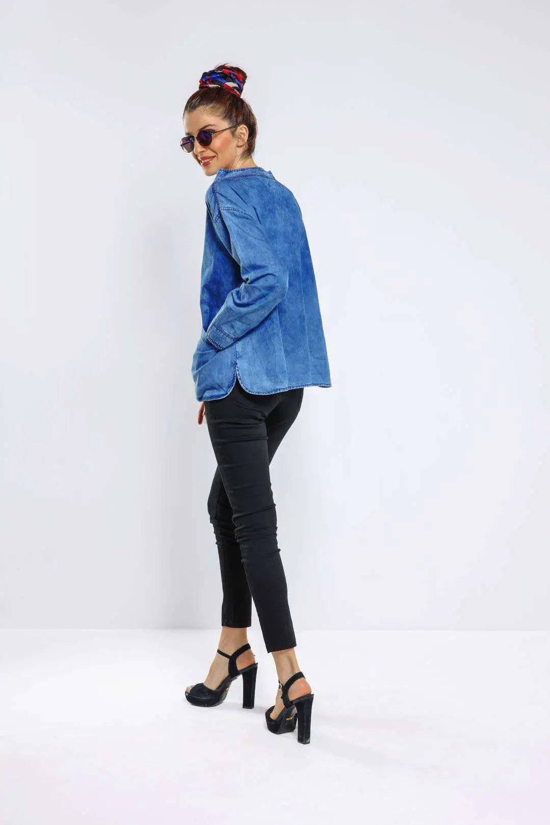 Mid Blue Oversized Denim Top