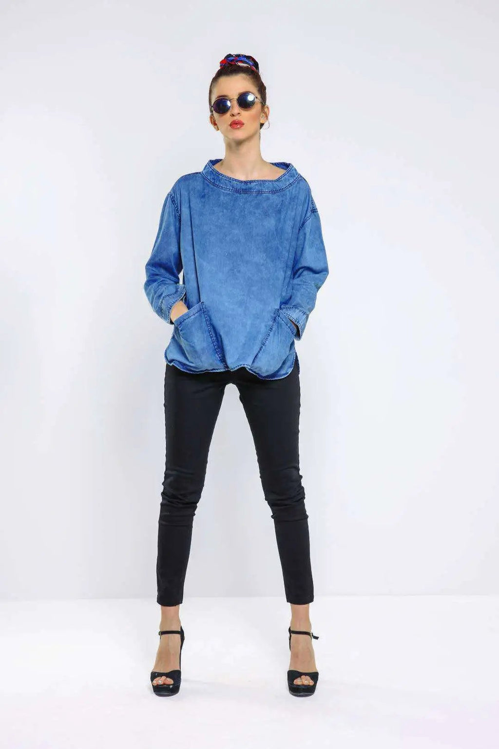 Mid Blue Oversized Denim Top