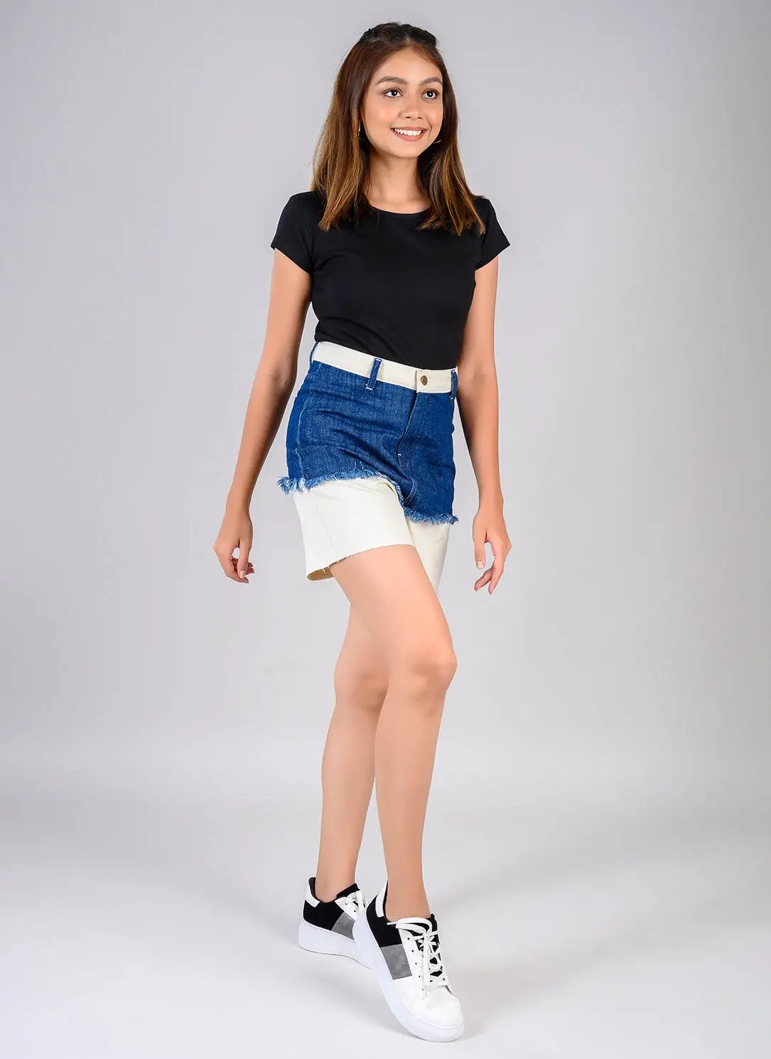 Two Tone Denim High Waist Shorts