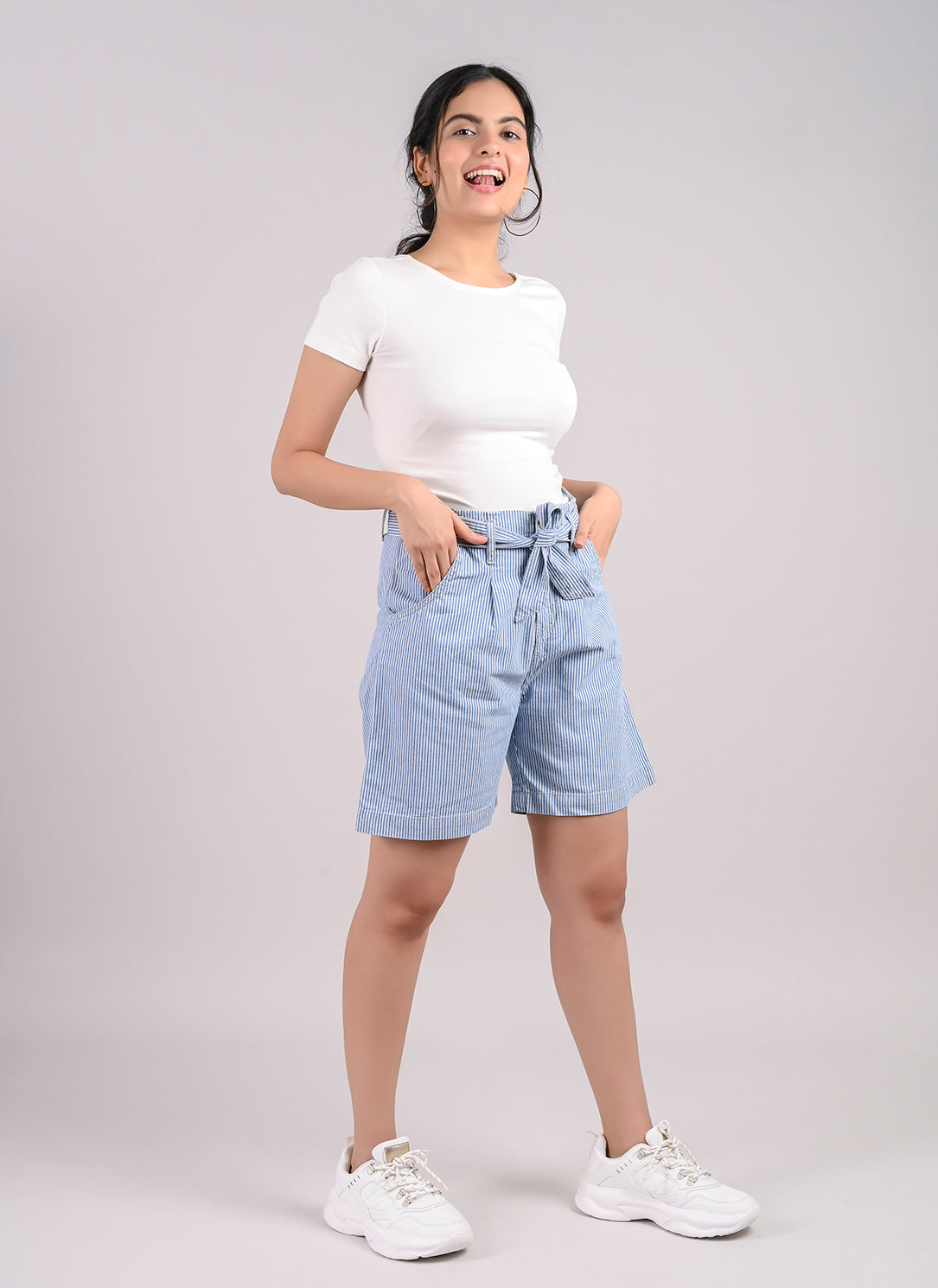 Stripe Bermuda Shorts With Belt
