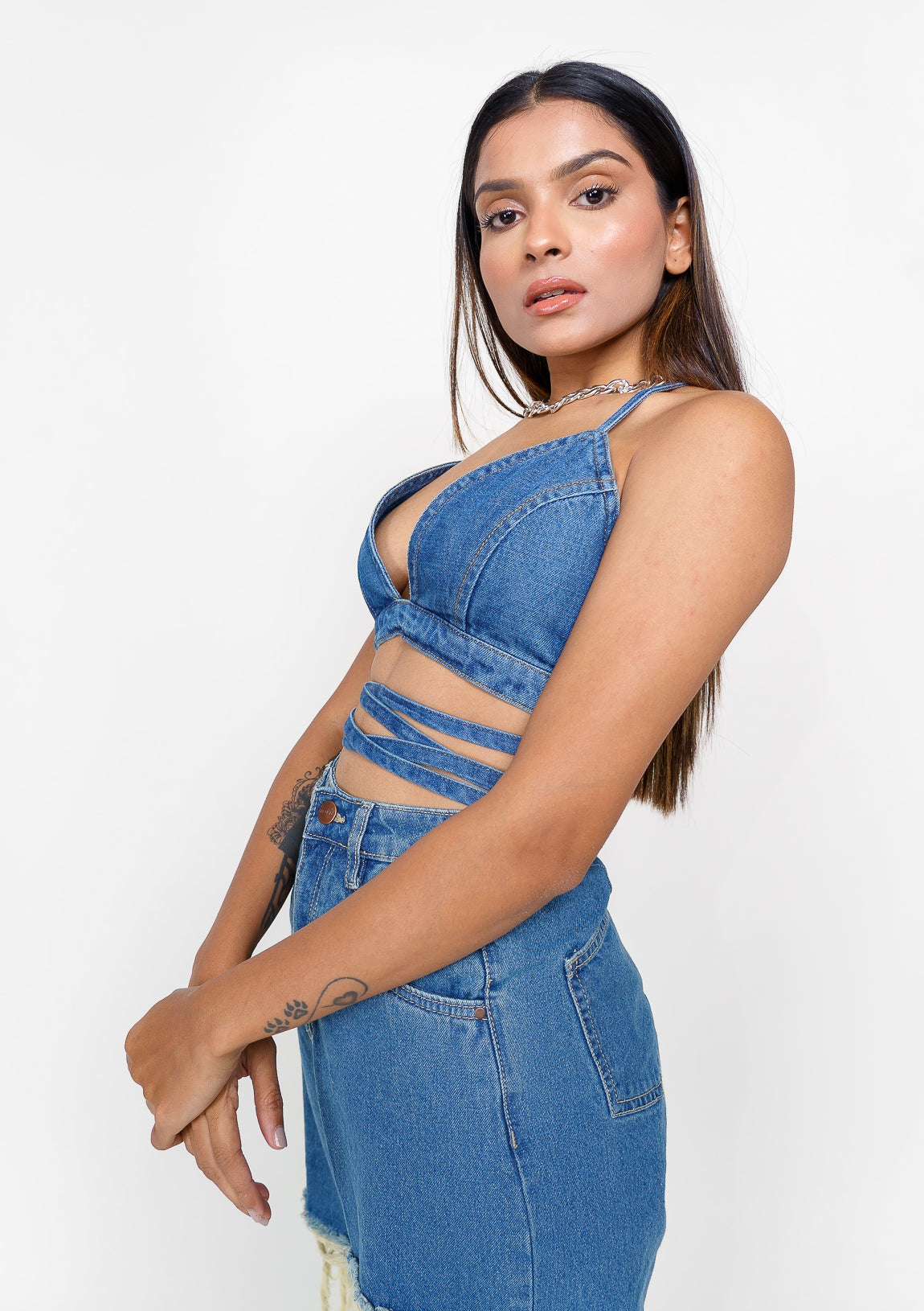 Tie Up Denim Bralette