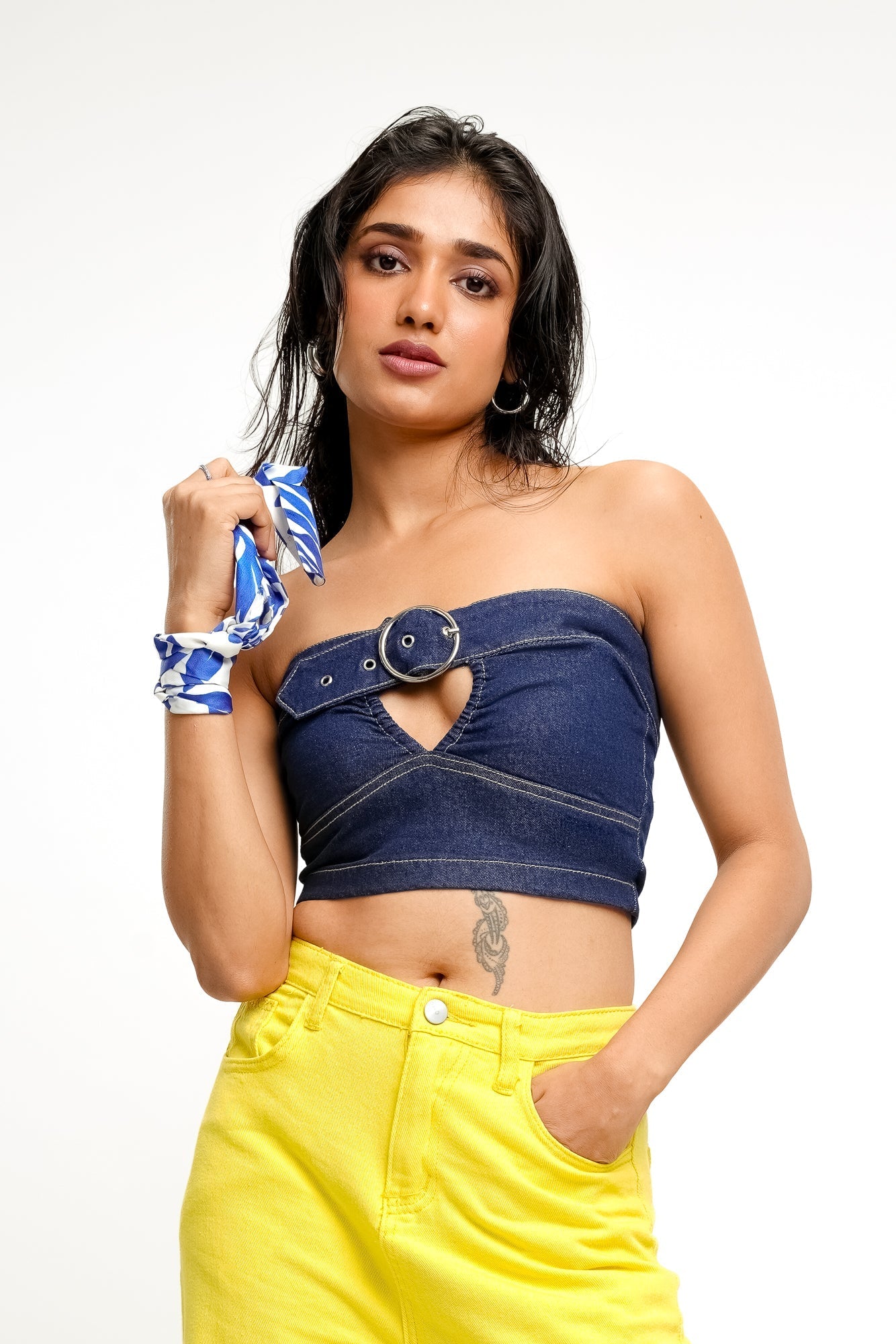 Peek-A-Boo Indigo Denim Top
