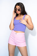 Baby Pink Elasticated Texture Shorts