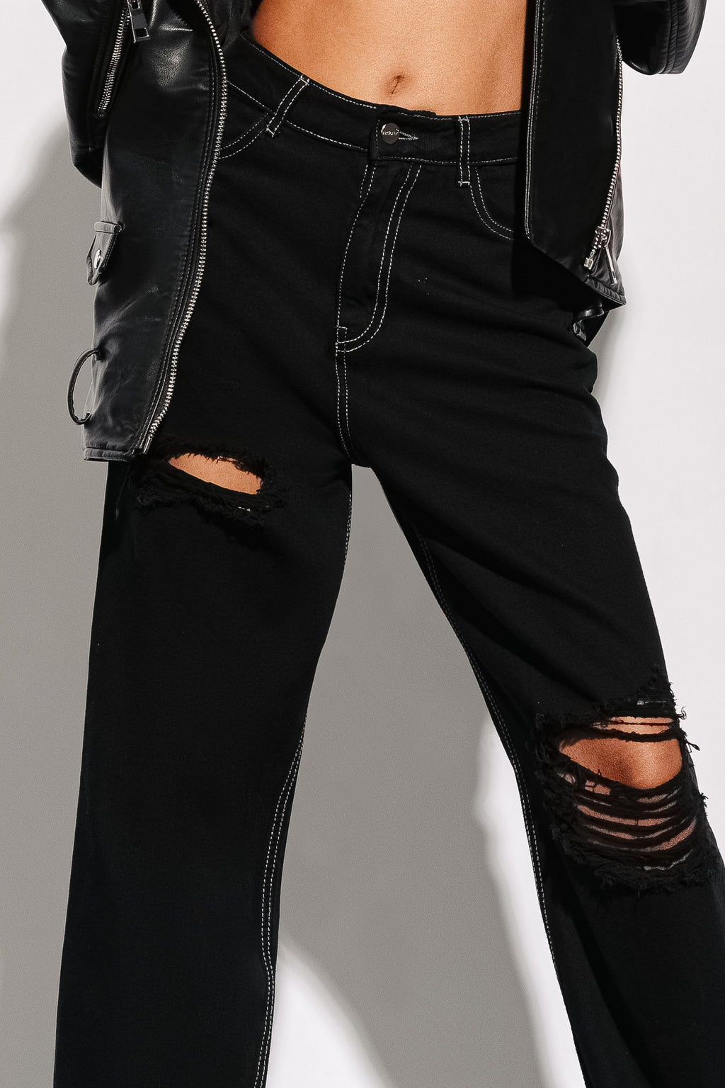 Black Distress Women's Straight Jeans