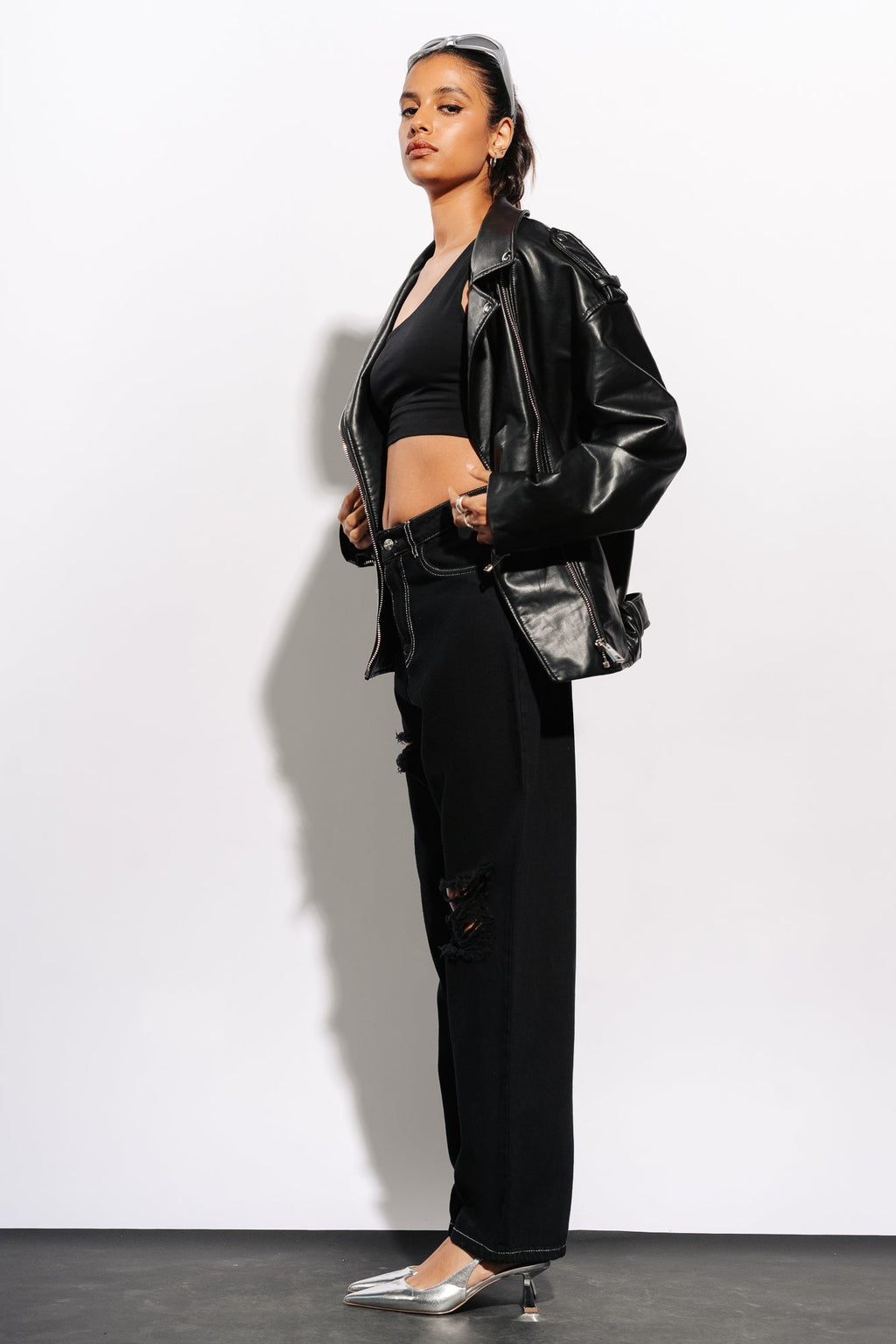 Black Distress Women's Straight Jeans