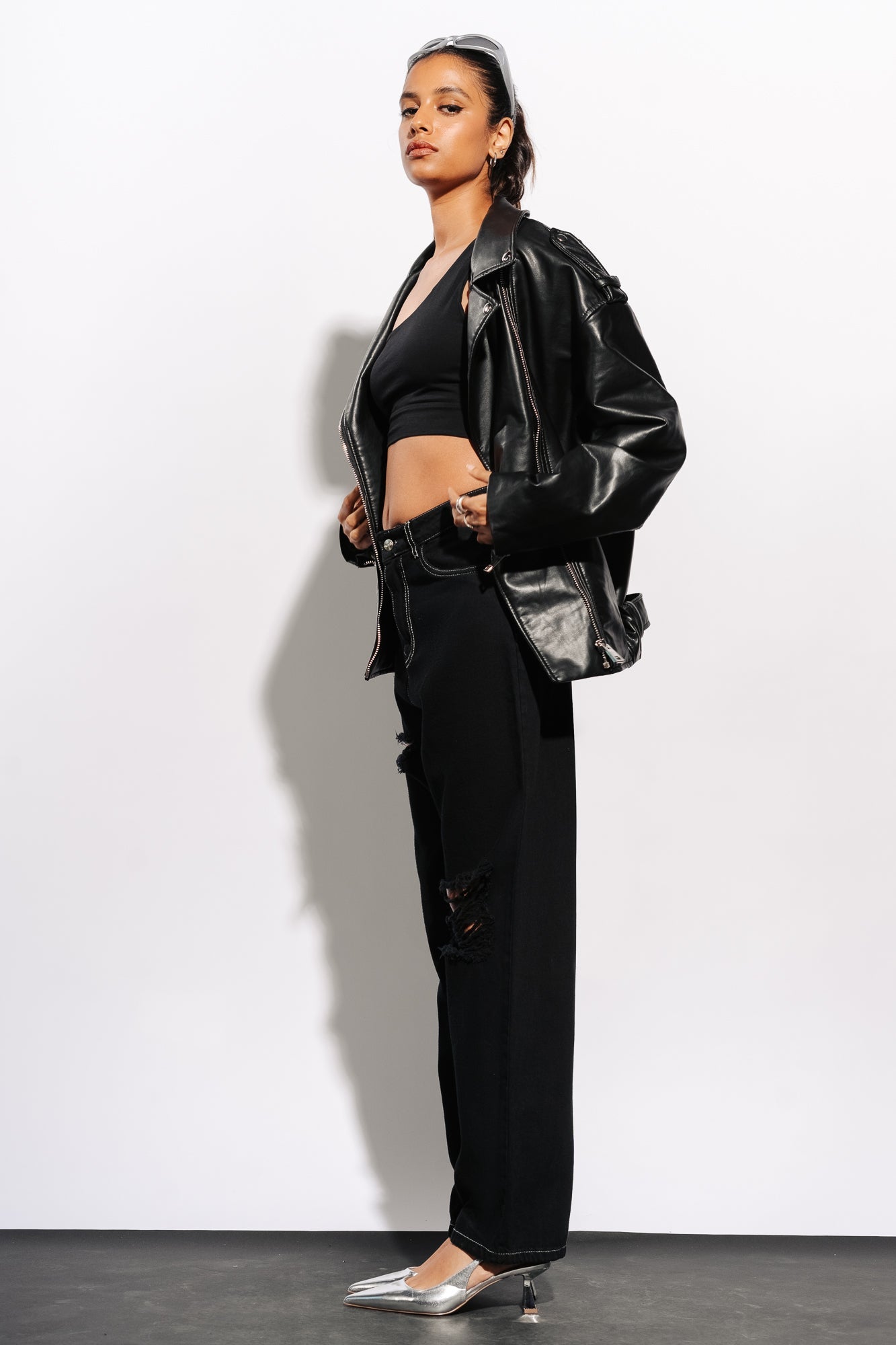 Black Distress Women's Straight Jeans