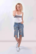 Distressed Denim Long Shorts