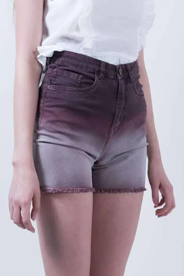 Ombre Maroon Denim High Rise Denim Shorts