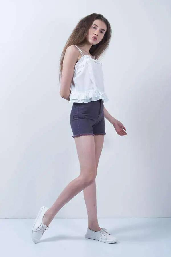 Maroon High Waist Denim Dyed Shorts