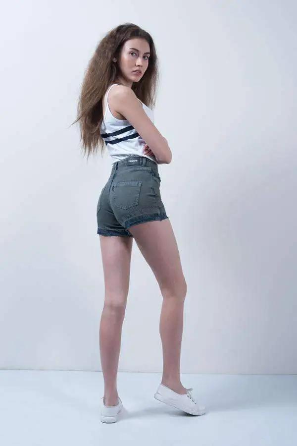 Olive Denim High Waist Button Up Shorts