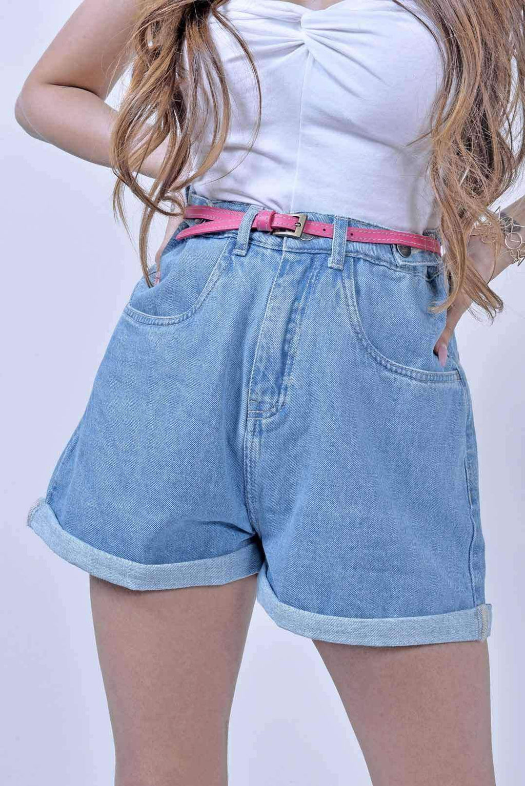 Stm High Waist Denim Mom Fit Shorts
