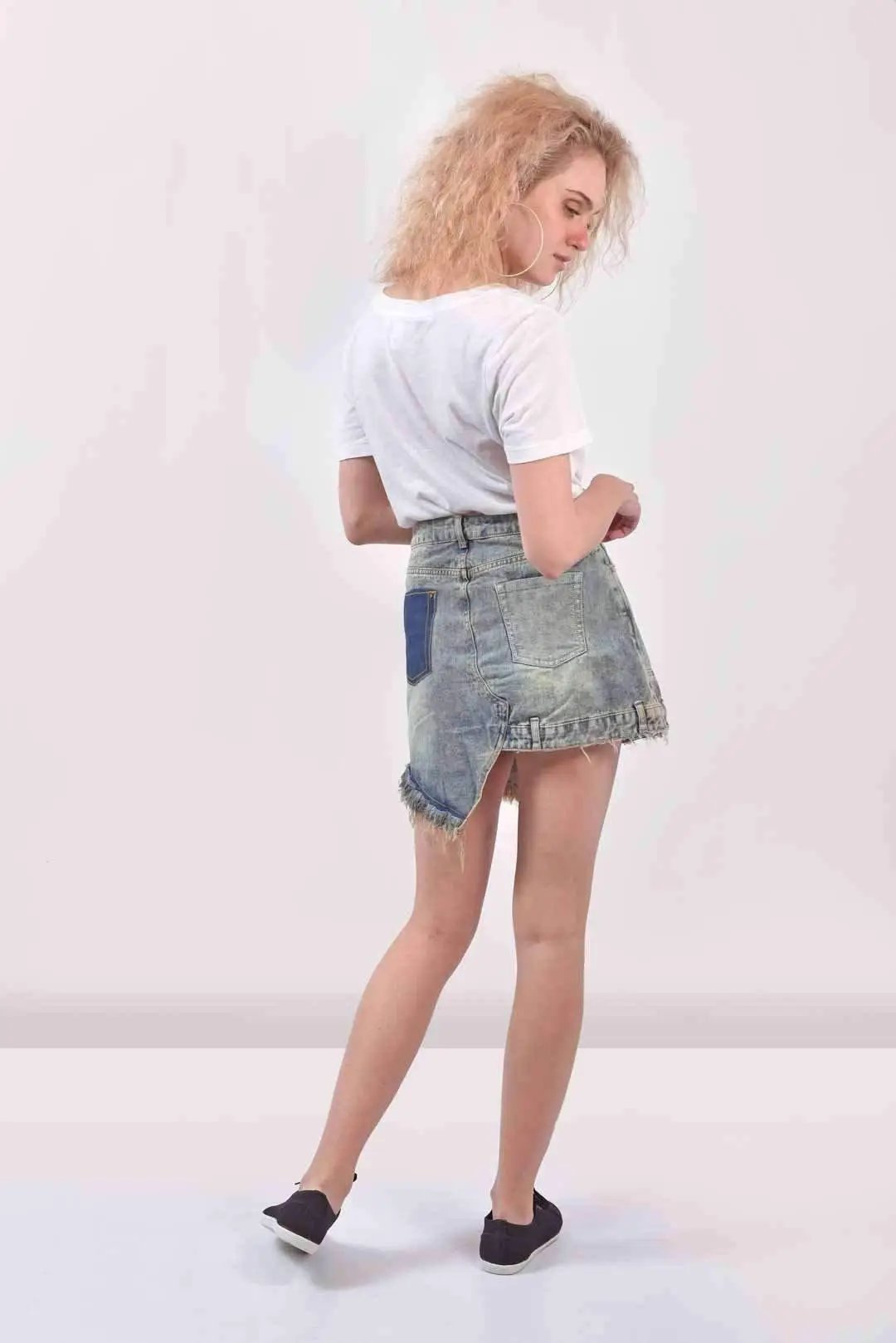 Vintage Washed Denim Patched Skirt