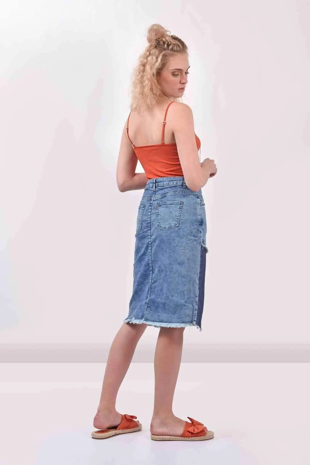 Patched Denim Skirt