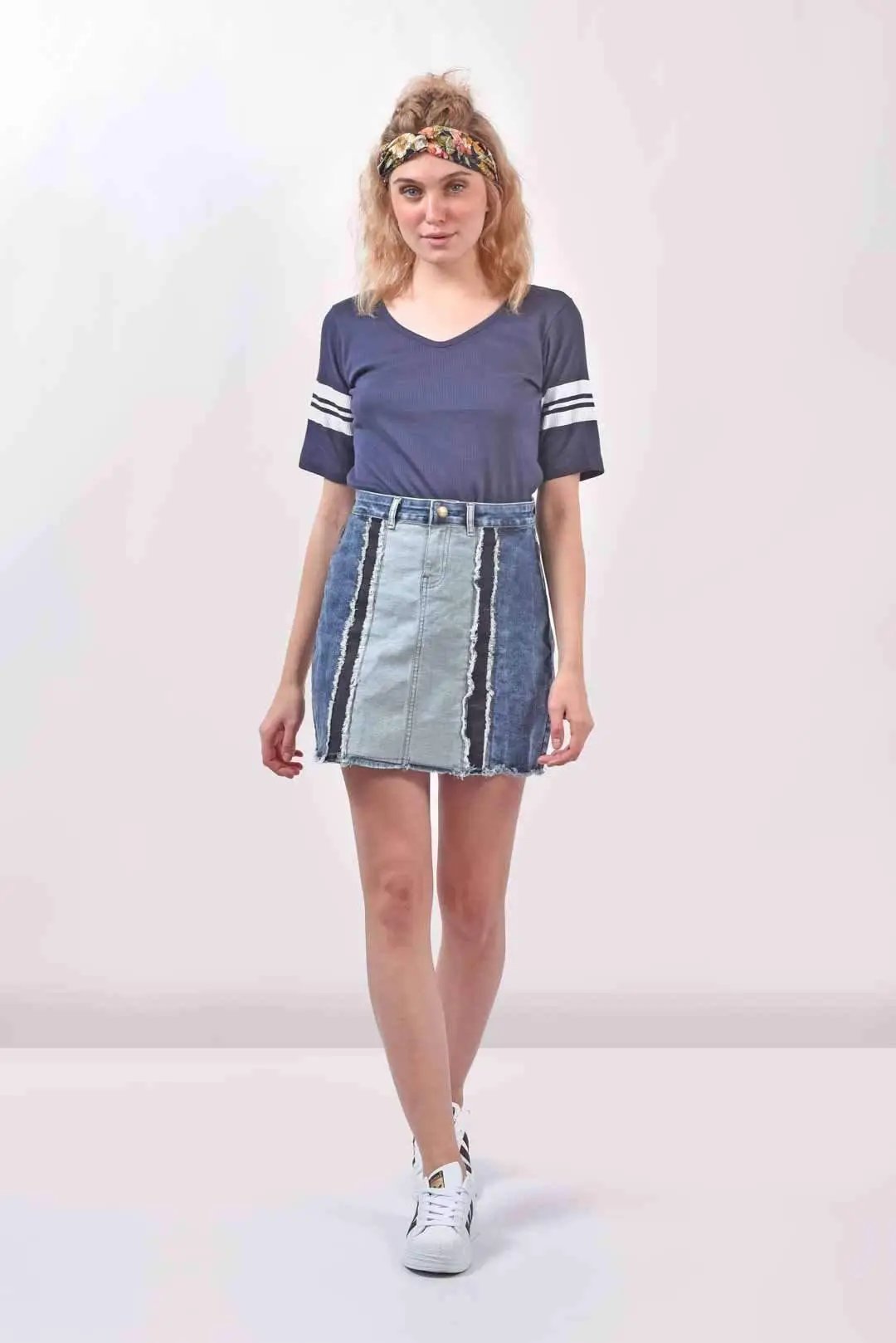 Paneled Denim Skirt