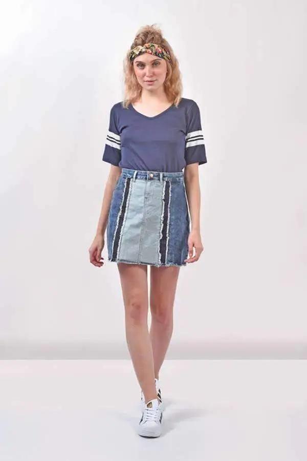 Paneled Denim Skirt