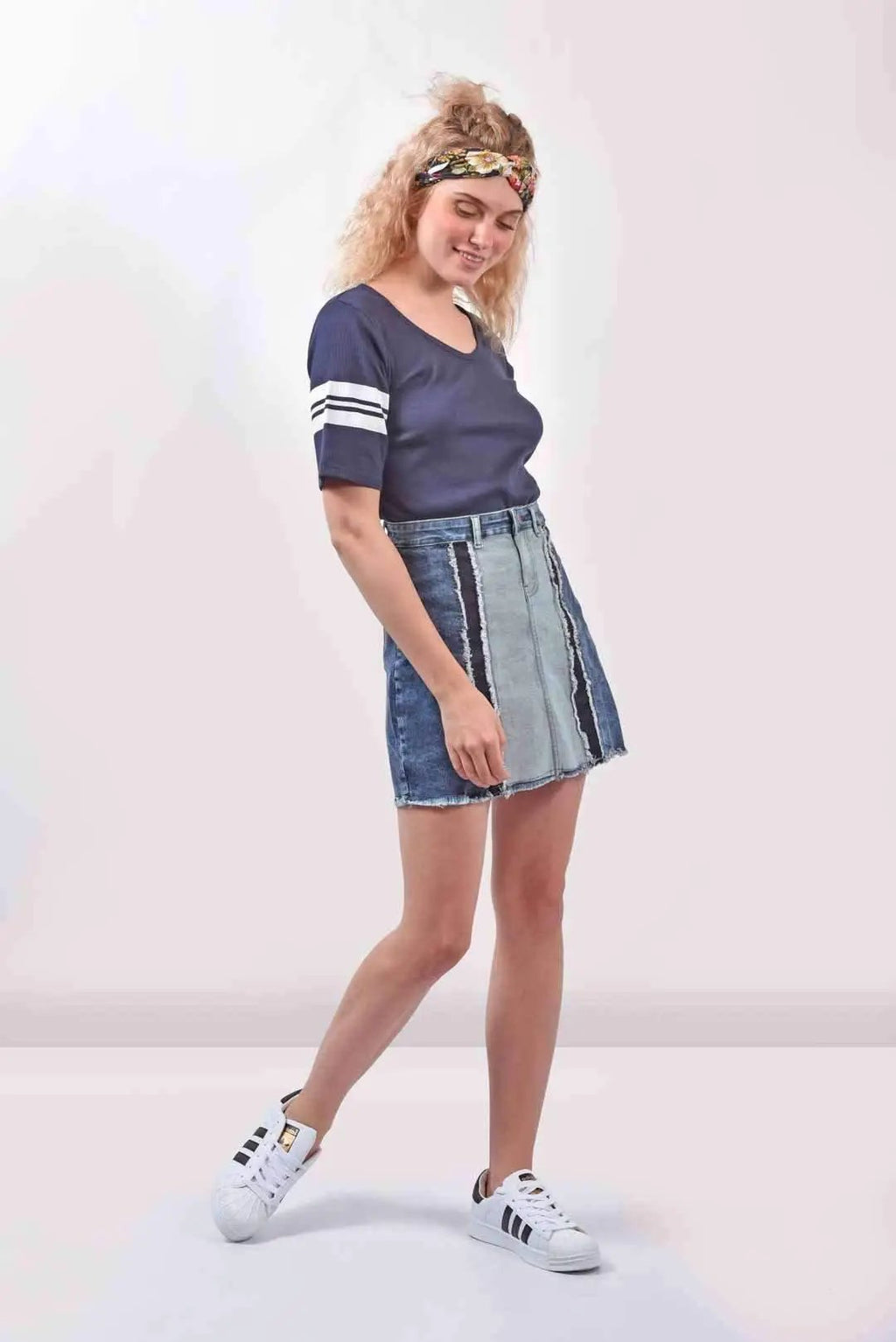 Paneled Denim Skirt