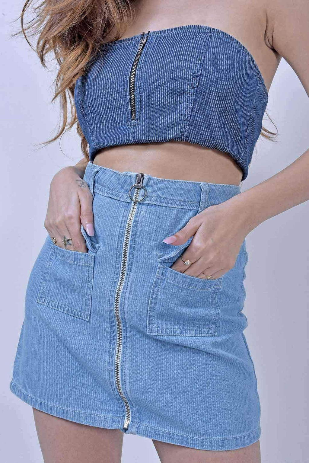 Stm Light Blue Zip-Up Denim Skirt