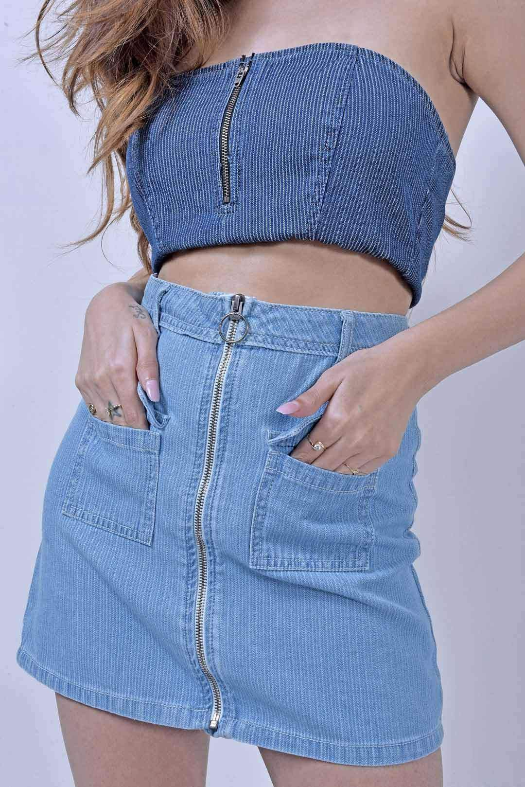 Stm Light Blue Zip-Up Denim Skirt