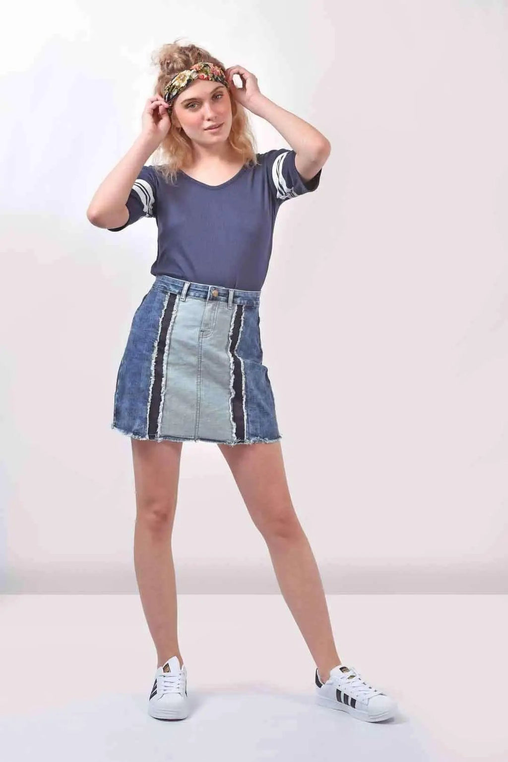 Paneled Denim Skirt