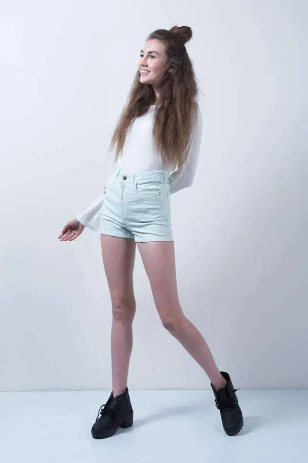 Light Green Denim High Waist Denim Hot Shorts