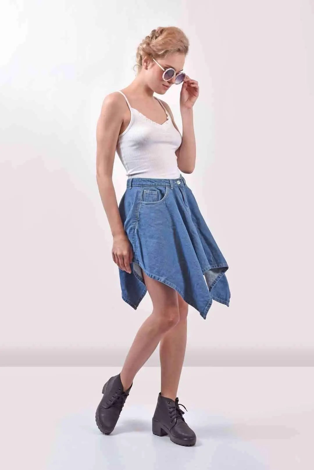 Flared Denim Light Blue Skirt