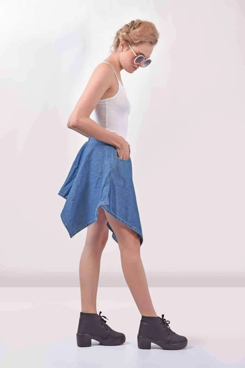 Flared Denim Light Blue Skirt