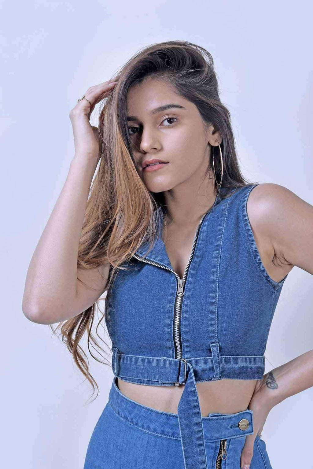 Stm Mid Blue Denim Belt Detailed Top