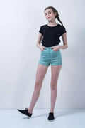Green Distressed Denim High Waist Denim Shorts