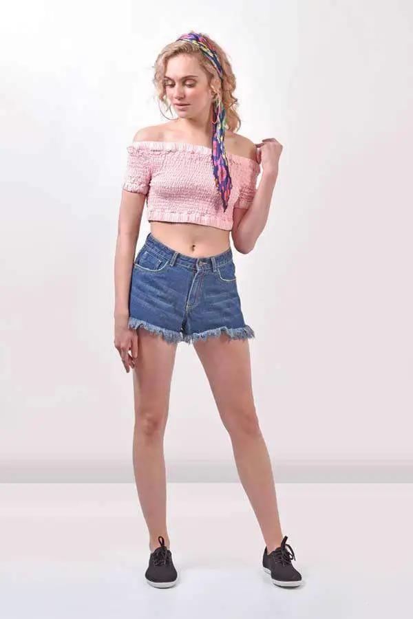 Elasticated Denim Pink Top