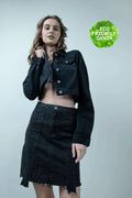 Eco Washed Black Denim Skirt With Uneven Hem