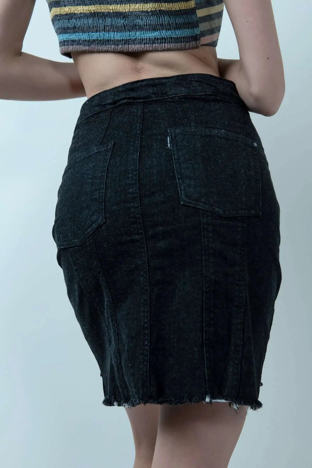 Eco Washed Black Denim Skirt With Uneven Hem