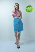 Eco Washed Blue Denim Skirt With Uneven Hem