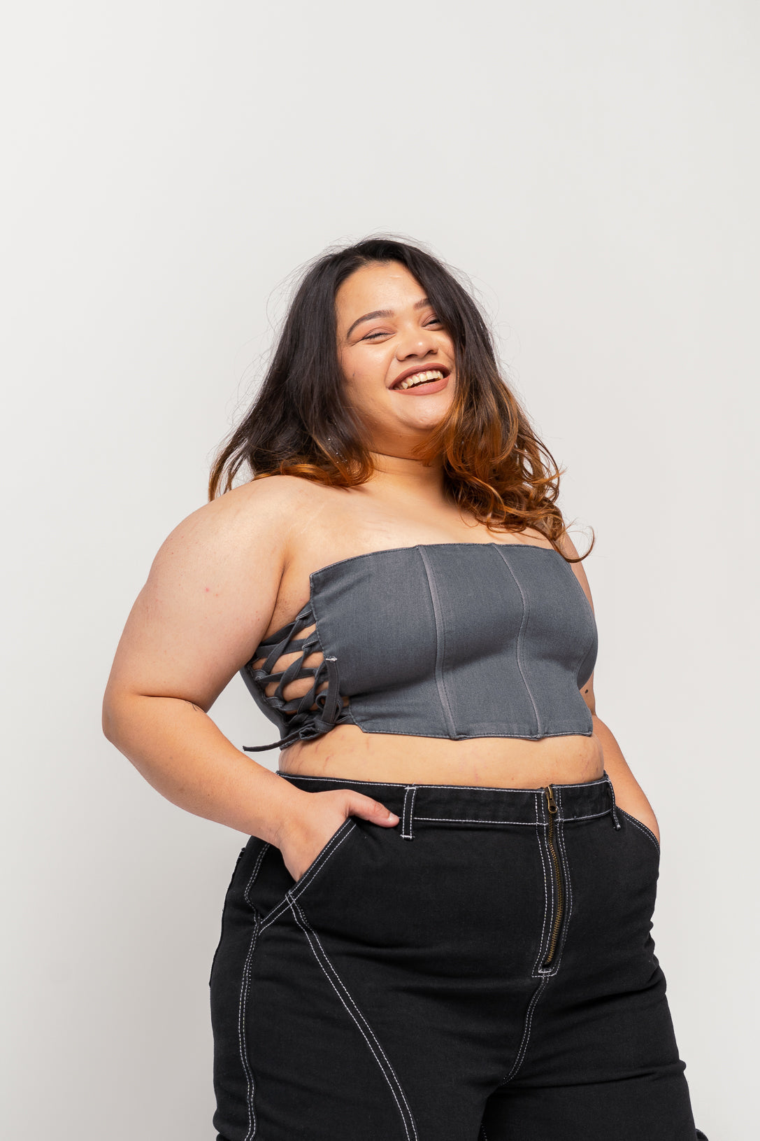 Pitch Grey Bustier Top