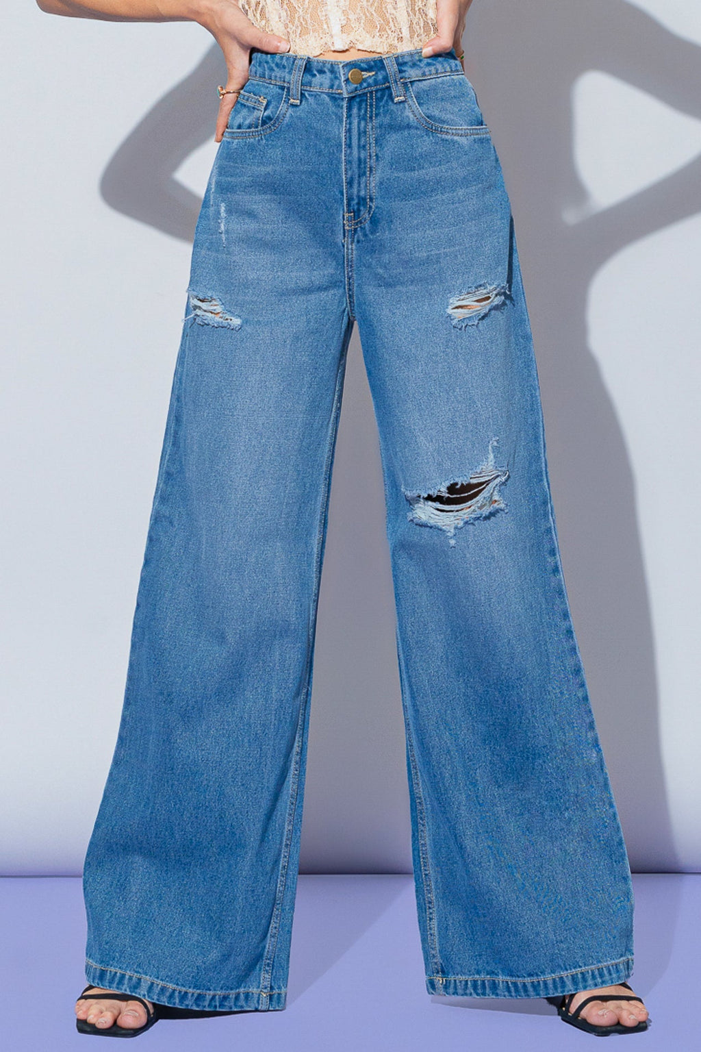 Mid Blue Women's Super Wide Jeans