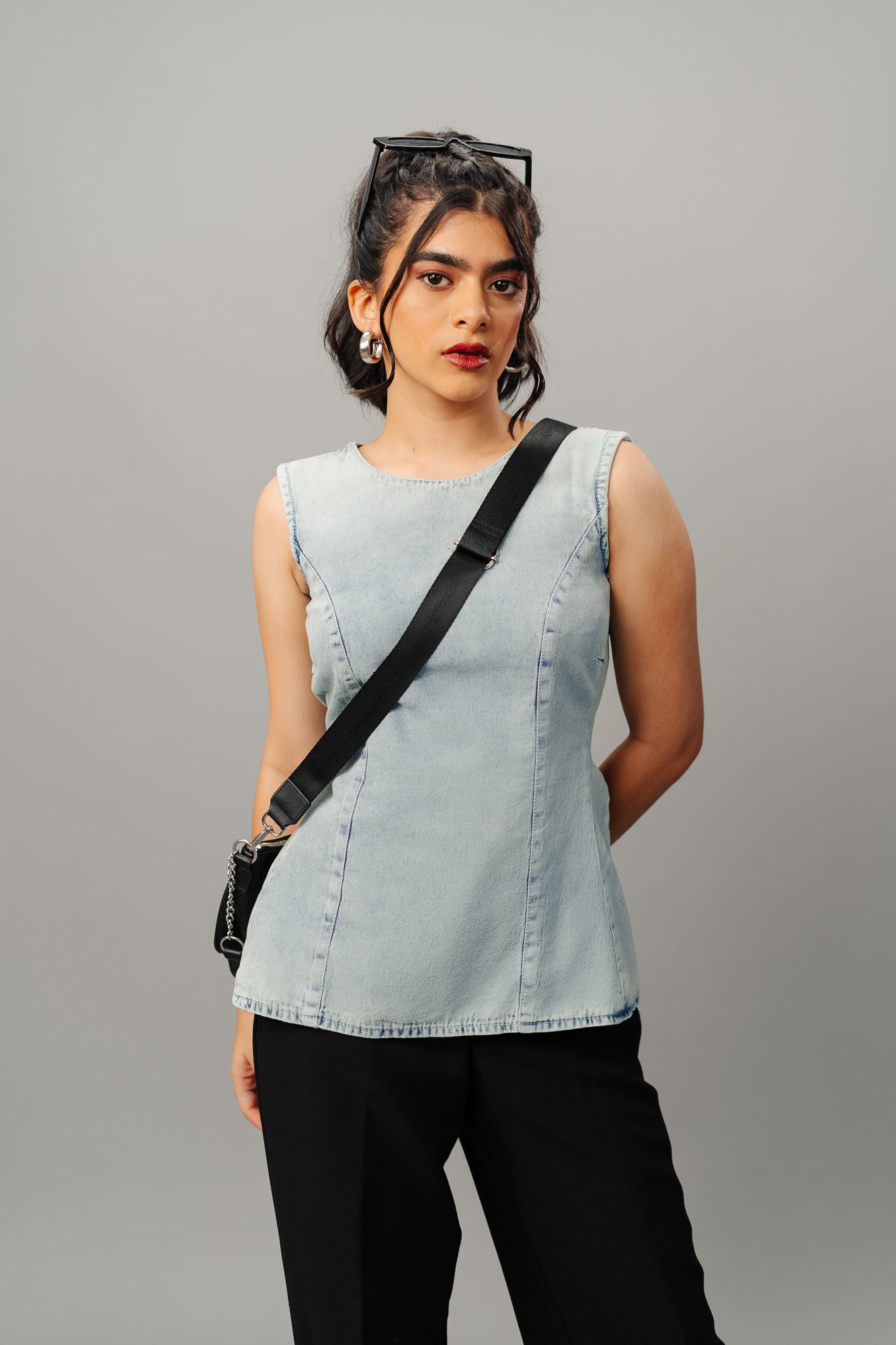 Retro Back Tie Up Denim Top