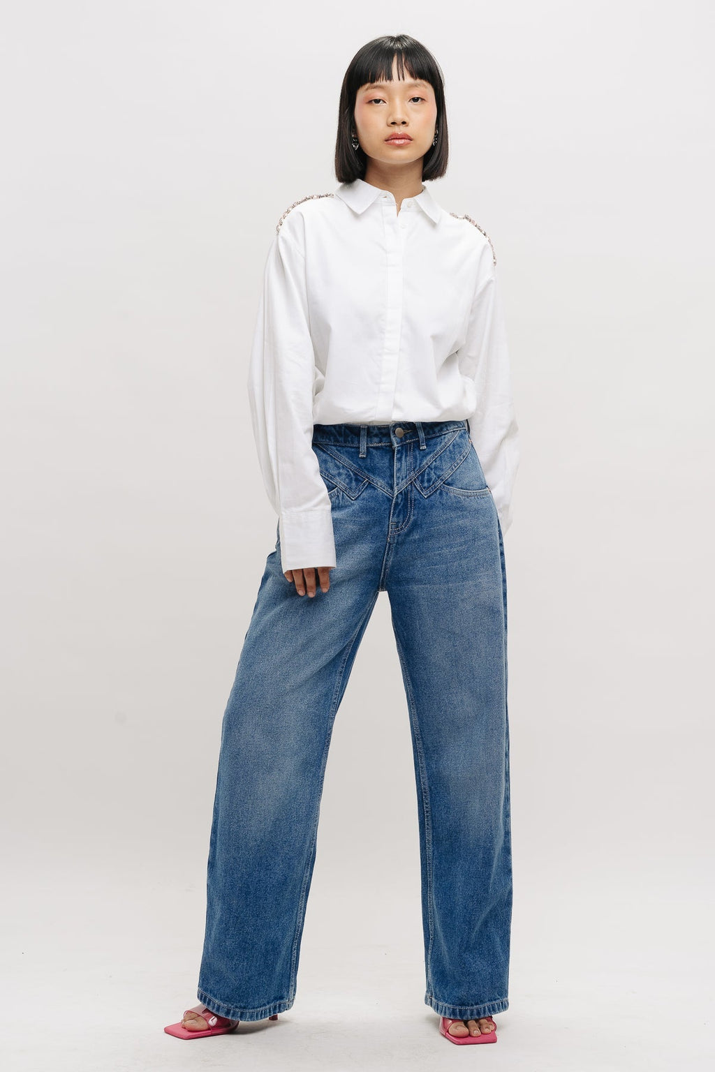 Double Front Yoke Straight Fit Jeans
