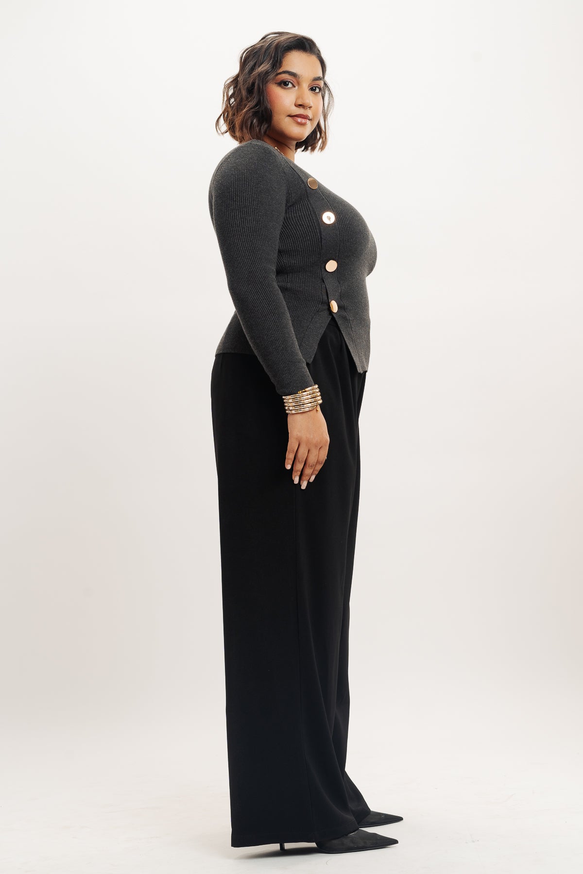 Curve Black Pleated Straight Korean Pants