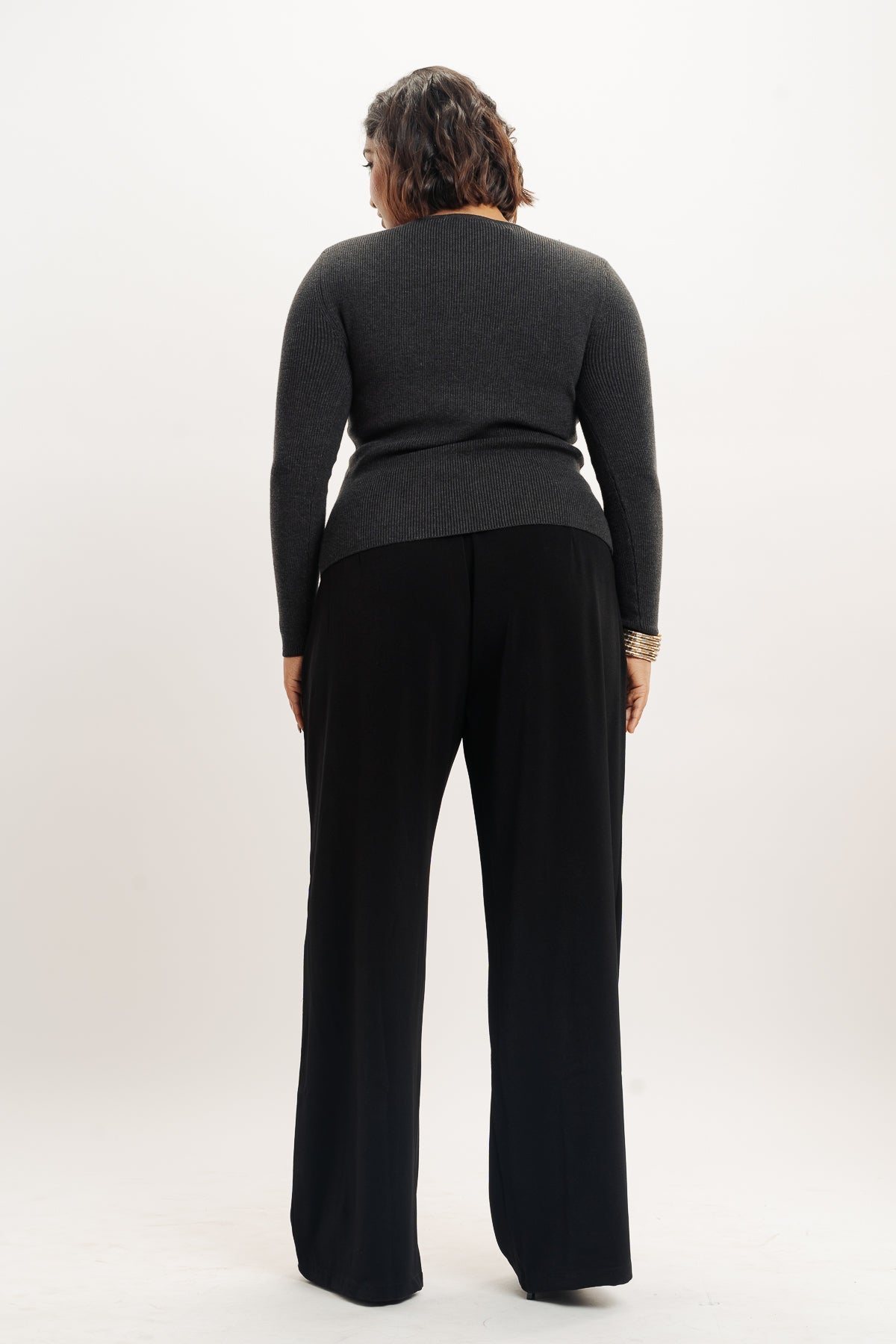 Curve Black Pleated Straight Korean Pants