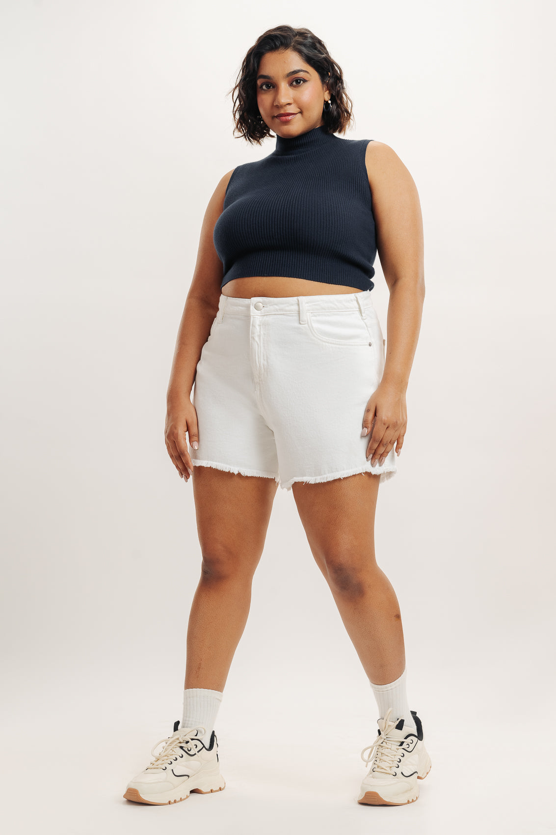 Curve White Frayed Hem Shorts