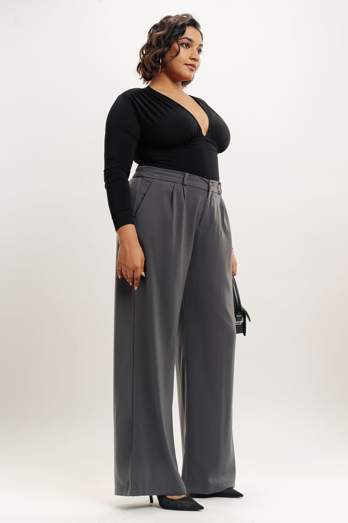 Curve Grey Pleated Wide Korean Pants