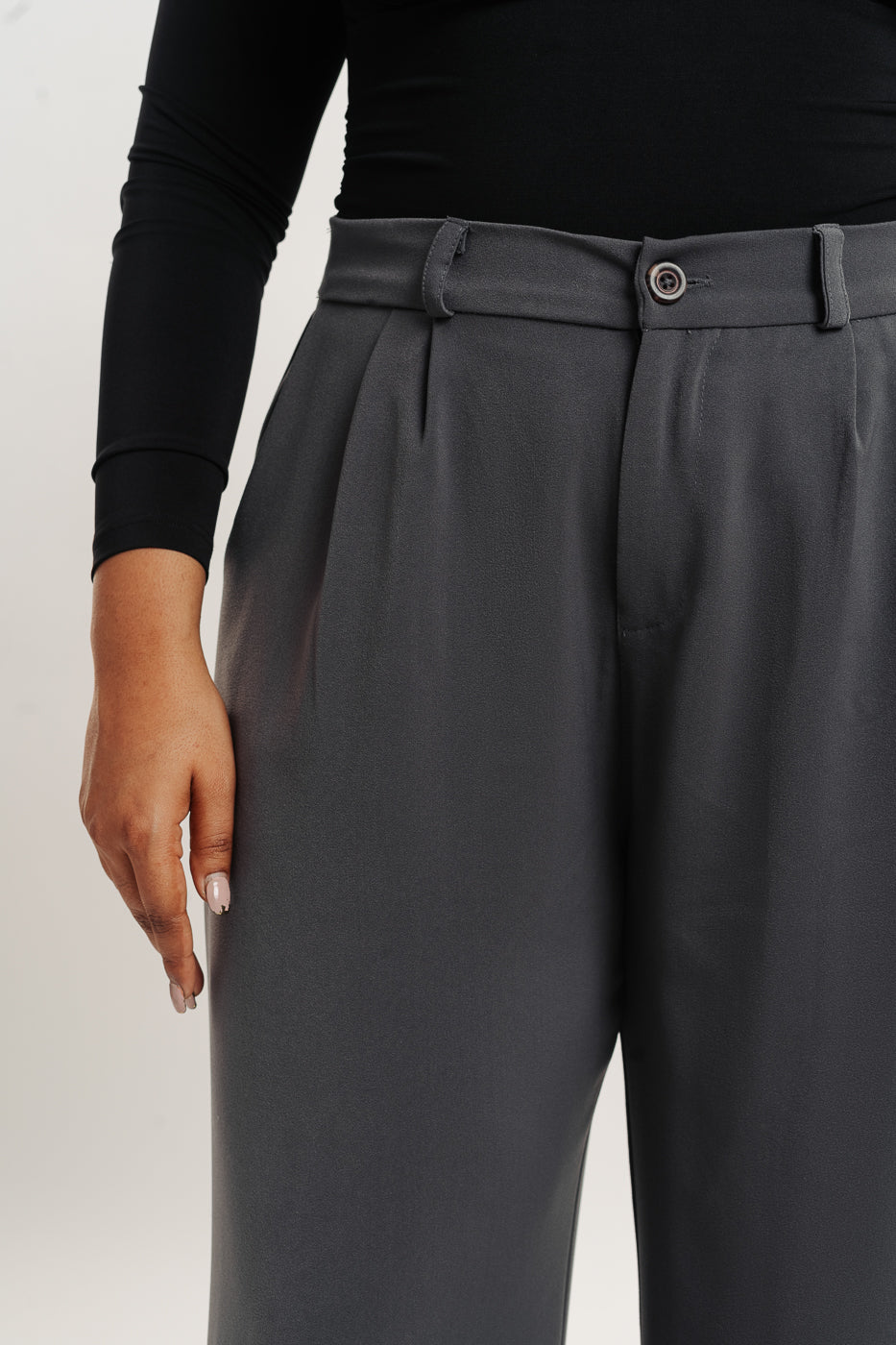 Curve Grey Pleated Wide Korean Pants