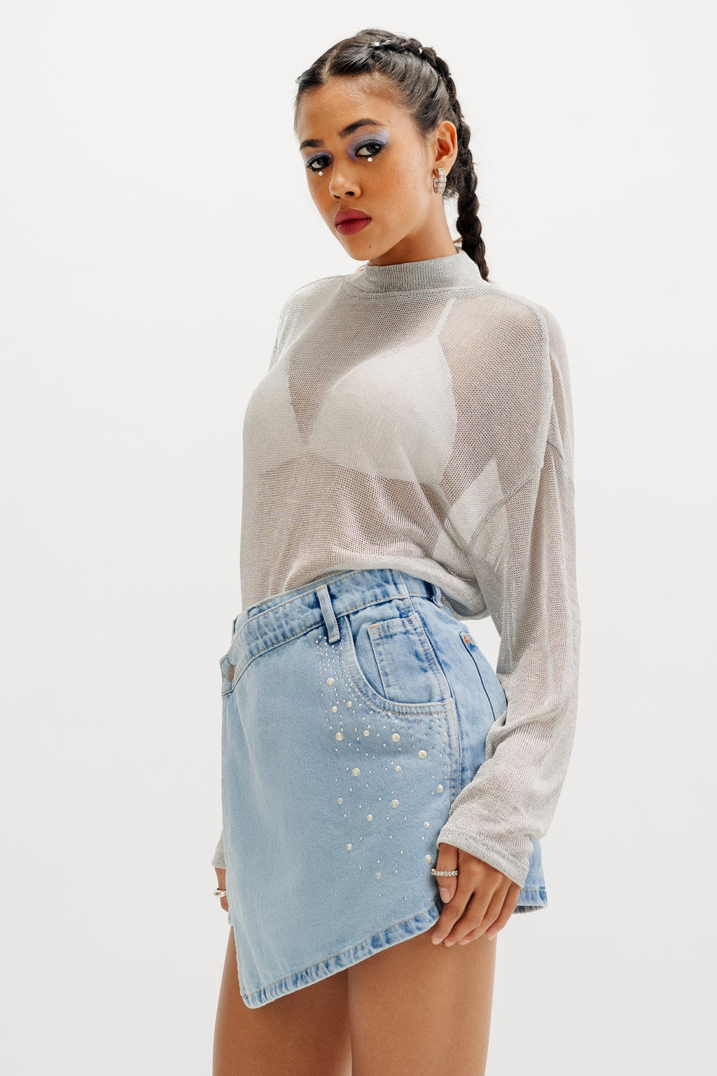 Embellished Assymetrical Light Skort