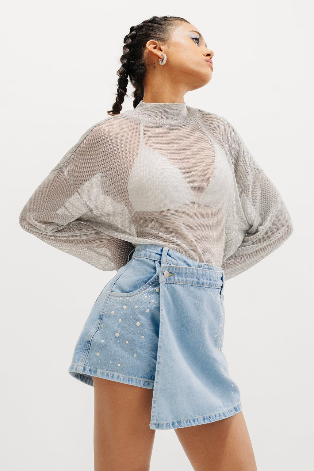 Embellished Assymetrical Light Skort